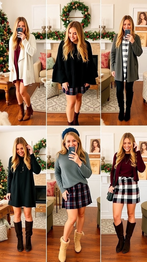 Festive Christmas Outfit Ideas with UGGs Stylish Christmas outfits with UGGs displayed in a cozy holiday setting.